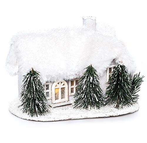 EUROCINSA Haus aus weißem Karton mit Lichtern (ohne Batterien) und schneebedecktem Dach, 21 x 15 cm. 2 Stück, Einheitsgröße von EUROCINSA
