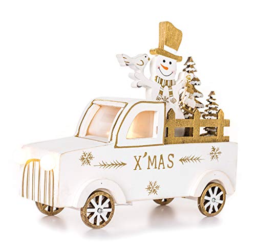 EUROCINSA LKW aus Holz mit Lichtern (ohne Batterien) mit Weihnachtsmotiven Gold 20 x 17 cm 2 Stück, weiß/Gold, Einheitsgröße von EUROCINSA