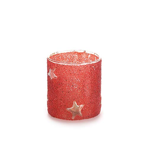 EUROCINSA Ref. 26345 Teelichthalter aus Glas, rot mit ausgestanzten Sternen, 8 Øx9 cm. 4 Stück, Einheitsgröße von EUROCINSA