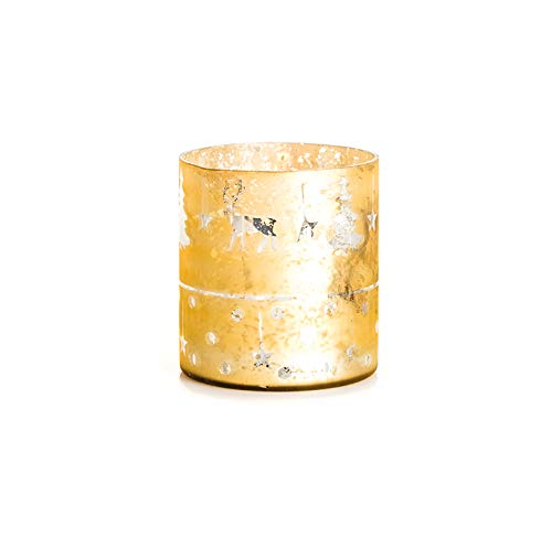 EUROCINSA Ref. 28027 Teelichthalter Glas Gold Hirsch und Sterne 12,5 Øx14 cm 1 Stück, Gold/Silber, Einheitsgröße von EUROCINSA
