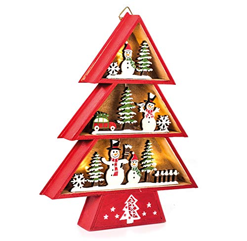 EUROCINSA Ref. 28303 Häuschen aus Holz mit Lichtern (ohne Batterien) mit weihnachtlichen Motiven rot und grün 19 x 24 cm 2 Stück, Einheitsgröße von EUROCINSA