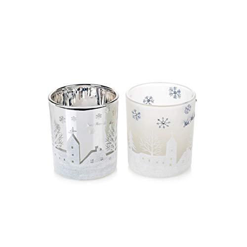 EUROCINSA Ref. 29057 Set 12 Gläser aus Glas Metallic und Matt mit weihnachtlichen Motiven 7 Øx8 cm 1 Set, Silber/weiß, Einheitsgröße von EUROCINSA