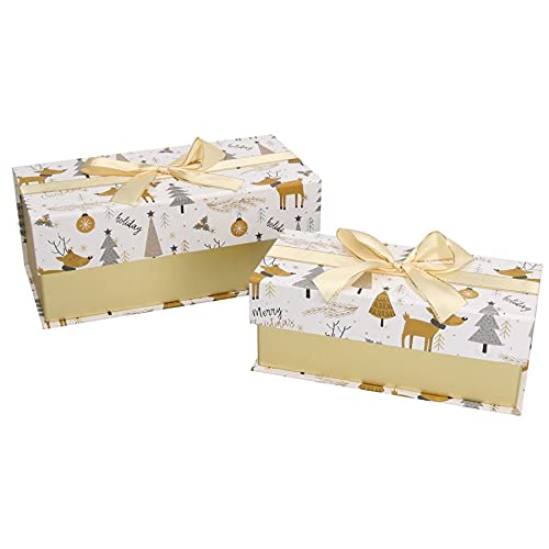 EUROCINSA Set 2 Geschenkboxen mit Magneten Weihnachtsmotive Farbe Gold 24,2 x 12,2 x 9,8 cm / 20 x 9 x 8 cm 2er-Set Pappe, weiß/Gold, Einheitsgröße von EUROCINSA