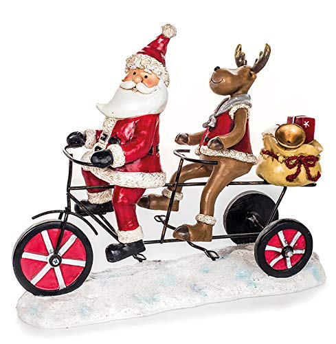 EUROCINSA Weihnachtsmann Rot-Weiß mit Rentier aus Polyresin im Tandem mit Geschenken 33 x 28 cm 1 Stück, Einheitsgröße von EUROCINSA