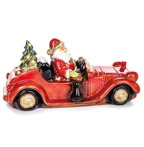 EUROCINSA Weihnachtsmann aus Keramik im Cabrio mit Weihnachtsbaum mit Licht (ohne Batterien) 36 x 17 cm 1 Stück, Rot/Weiß, Einheitsgröße von EUROCINSA