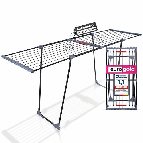 EUROGOLD® Wäscheständer ausziehbar [20M TROCKENLÄNGE] - Premium Wäscheständer Trockner - Extra Stabiler ausziehbarer Wäscheständer (Made in EU) - Wäscheständer Balkon/Garten - Clothes Drying Rack von EUROGOLD
