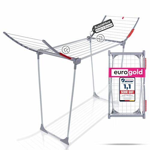 EUROGOLD® Wäscheständer klappbar [16M TROCKENLÄNGE] - Premium Wäscheständer Trockner (Made in Europe) - Extra Stabiler Wäscheständer platzsparend - Wäscheständer Balkon/Garten - Clothes Drying Rack von EUROGOLD