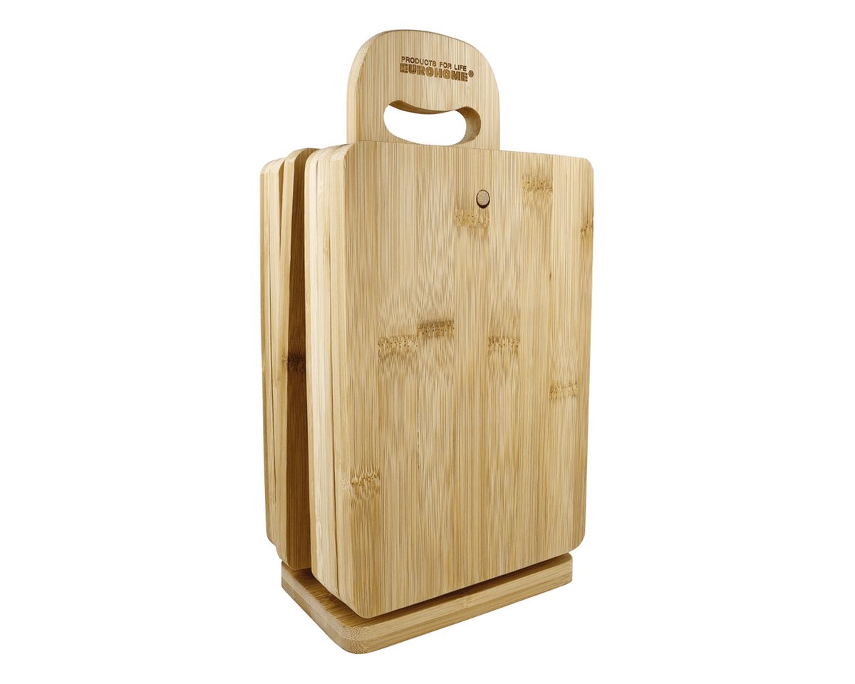 EUROHOME Brotschneidebrett 6er Schneidebrett Set - Frühstücksbrettchen inkl. Brettchenständer, (6-St., Frühstücksbrett 16 x 23 x 1,5 cm), Schneidebrett Bambus - Holzbrett Servierbrett von EUROHOME
