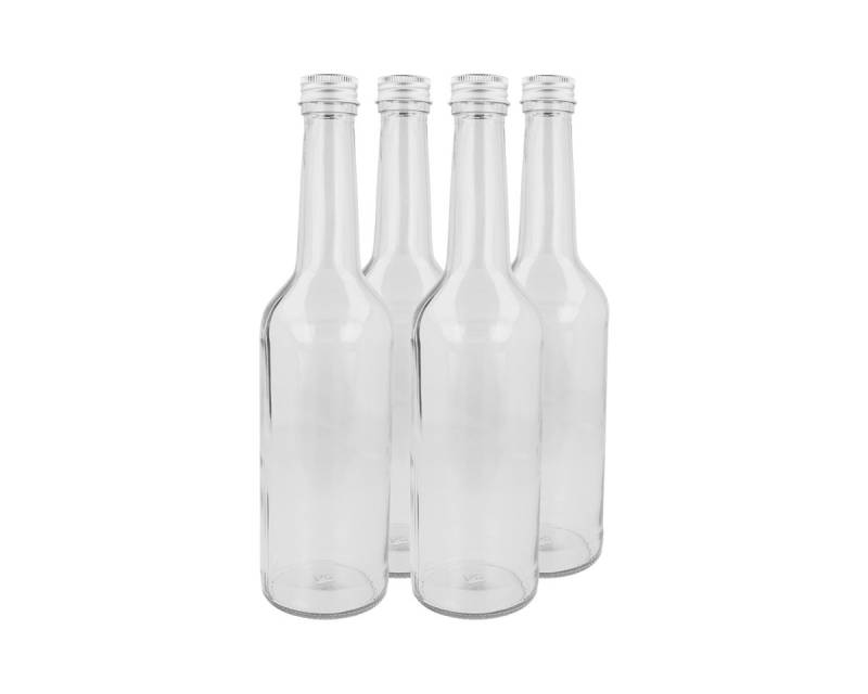 EUROHOME Einmachglas Glasflaschen mit Schraubverschluss und 500 ml Fassungsvermögen, Glas, (1-tlg., 4er Set Schraubflasche 25 cm), Liquid Flaschen mit silber Verschraubung von EUROHOME
