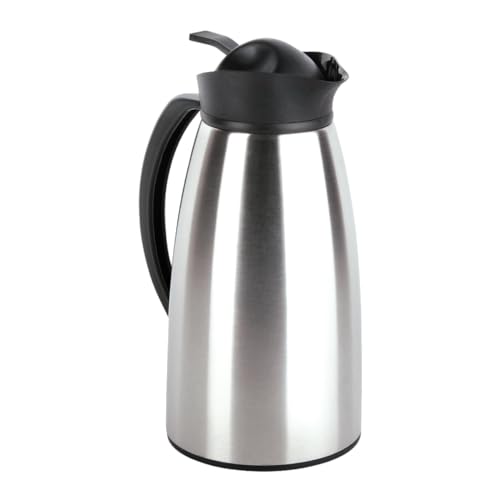 EUROHOME Isolierkanne aus rostfreiem Edelstahl 1 L - Doppelwandige Thermoskanne mit Einhanddeckel - Thermo Edelstahl Kanne mit Glaseinsatz 25 cm - Vielseitige Thermokanne für Kaffee, Tee und mehr von EUROHOME