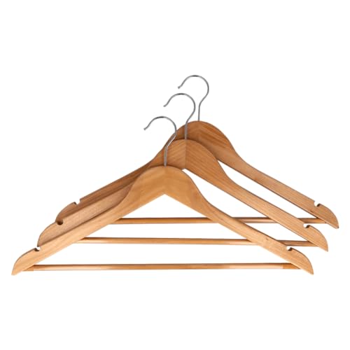EUROHOME Kleiderbügel 3er Set aus massivem Holz - Holzkleiderbügel stabil mit rutschfestem Steg - Hosenbügel mit verchromten Haken - Garderobenbügel Kleiderbügel 44 cm - Wäschebügel von EUROHOME