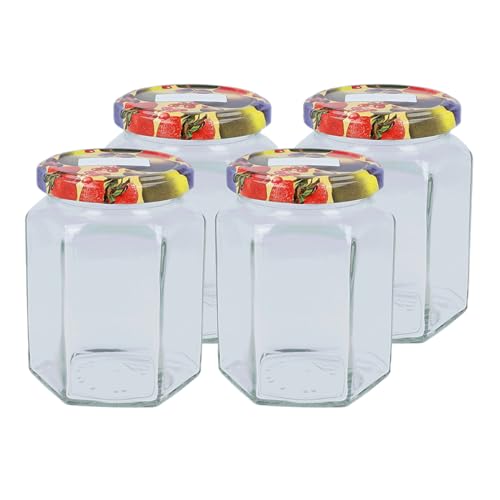 EUROHOME Marmeladenglas - Marmeladengläser sechseckig perfekt für Konfitüren und Marmeladen - Einmachglas im 4er Set - Einmachgläser mit Deckel 287 ml - Schraubgläser als perfekte Aufbewahrungslösung von EUROHOME