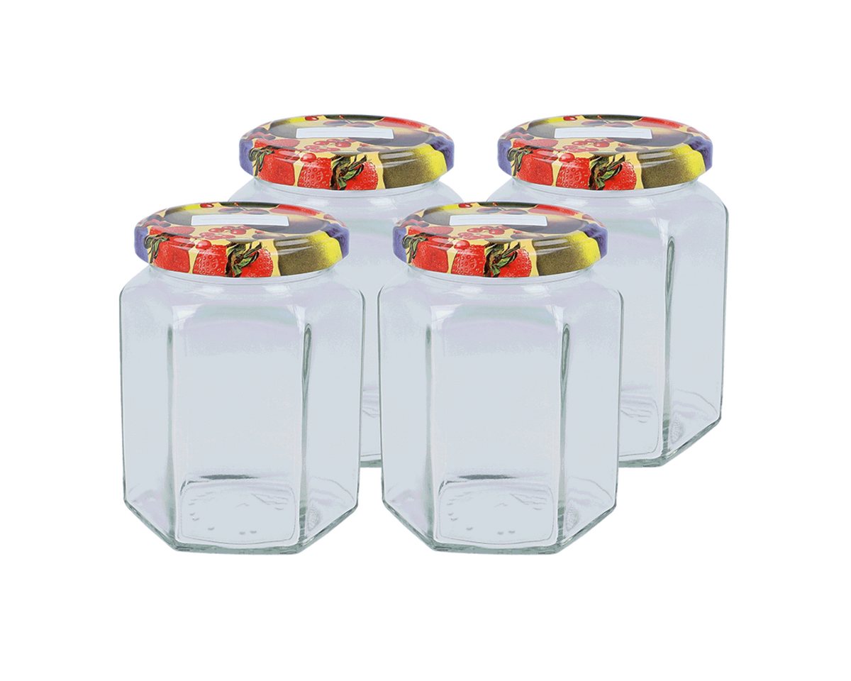 EUROHOME Marmeladenglas sechseckige Marmeladengläser perfekt für Konfitüren und Marmeladen, Glas, (4-tlg., Einmachglas im 4er Set), Einmachgläser mit Deckel - Schraubgläser von EUROHOME