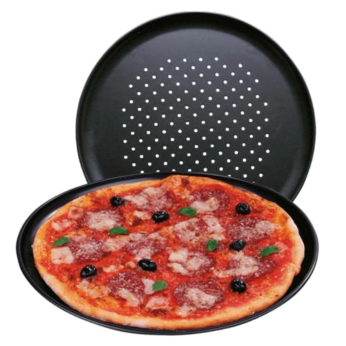 EUROHOME Pizzablech mit Antihaftbeschichtung - Pizzaform Ofenbackblech rund hitzebeständig bis 230° - Pizzapfanne Ofen Form gelocht - Backform Pizza Backblech Ø 33 cm - Pizzabackblech antihaft von EUROHOME