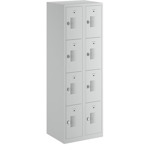 eurokraft | Basic | 4er-Schließfachschrank | 2 Abteile | lichtgrau | B 600 mm | 8 Fächer | Drehriegel von eurokraft