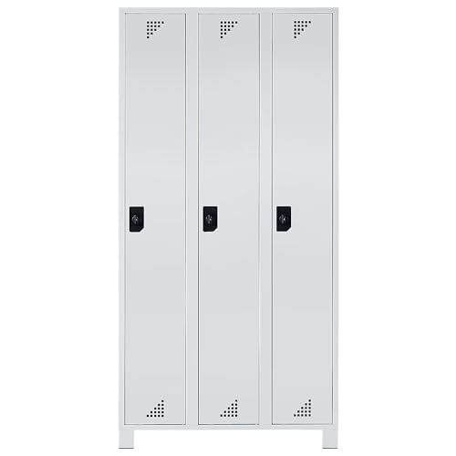 EUROKRAFT | pro | Mehrzweck- und Garderobenschrank | Abteilhöhe 1695 mm | 3 Abteile | Breite 900 mm | komplett lichtgrau von EUROKRAFT