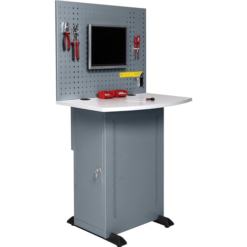 eurokraft | Basic | Computerschrank | mit Arbeitsplatte und Lochwand | blaugrau von eurokraft