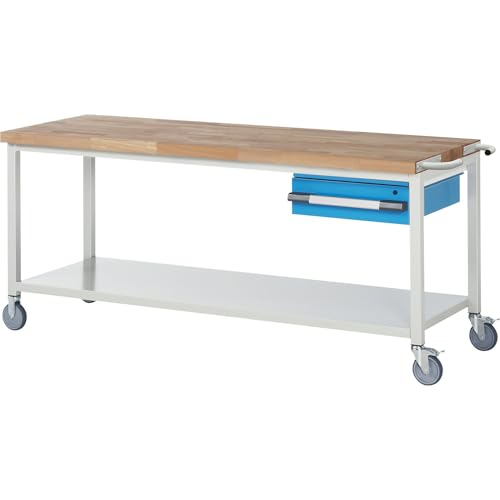 eurokraft | pro | Fahrbare Werkbank Serie 8 | Gestellbauweise | 1 Hängeschublade | Ablageboden | BxT 2000 x 700 mm von EUROKRAFT