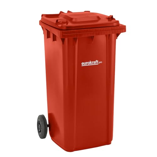 eurokraft | pro | Mülltonne aus Kunststoff DIN EN 840 | Volumen 240 l | BxHxT 580 x 1100 x 740 mm | rot von eurokraft