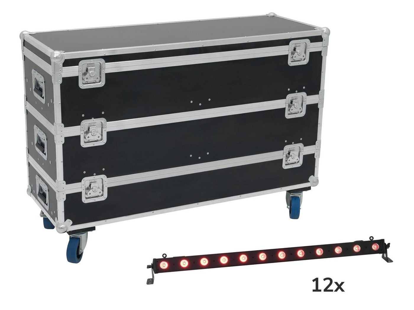 EUROLITE Discolicht EUROLITE Set 12x LED BAR-12 QCL RGB+UV Leiste + Case mit Rollen von EUROLITE