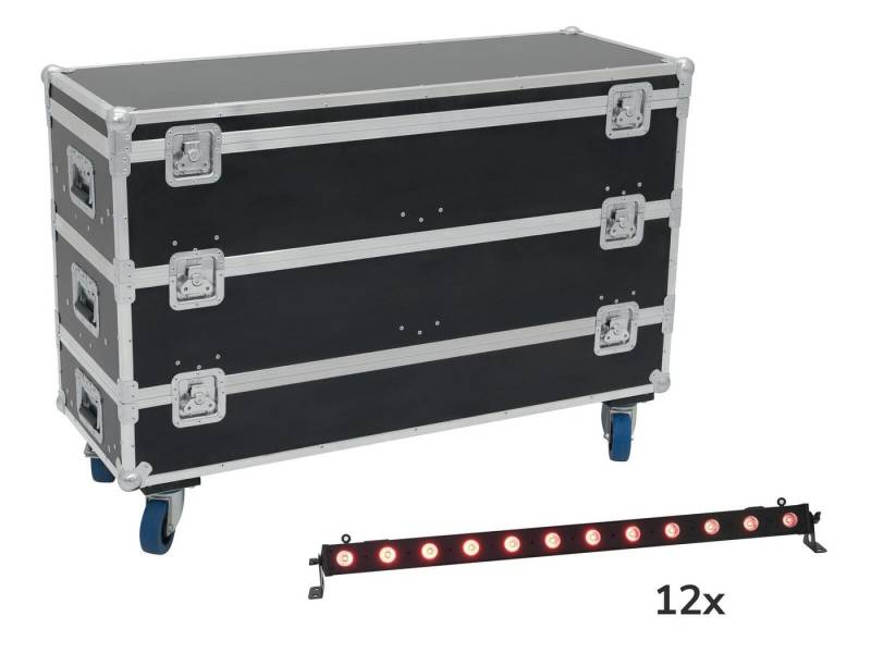 EUROLITE Discolicht EUROLITE Set 12x LED BAR-12 QCL RGB+UV Leiste + Case mit Rollen von EUROLITE