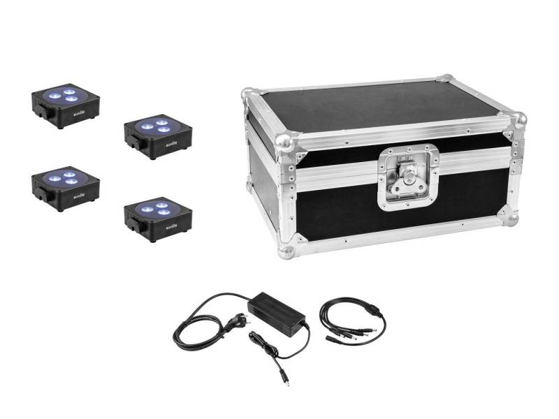 EUROLITE Discolicht EUROLITE Set 4x AKKU Flat Light 3 sw + Ladenetzteil + Case von EUROLITE
