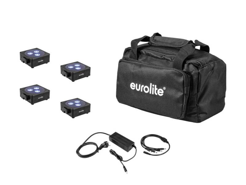 EUROLITE Discolicht EUROLITE Set 4x AKKU Flat Light 3 sw + Ladenetzteil + Soft-Bag von EUROLITE