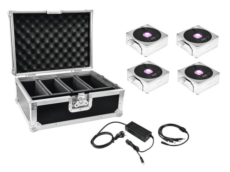 EUROLITE Discolicht EUROLITE Set 4x AKKU IP Flat Light 1 chrom + Case + Ladegerät von EUROLITE