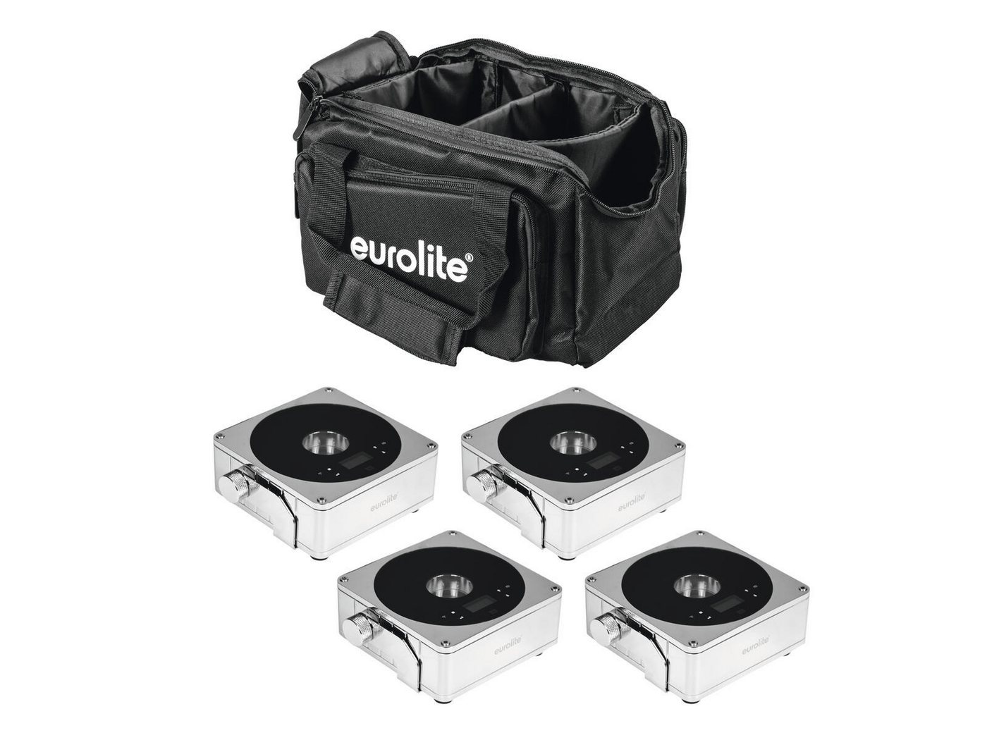 EUROLITE Discolicht EUROLITE Set 4x AKKU IP Flat Light 1 chrom + Soft-Bag von EUROLITE