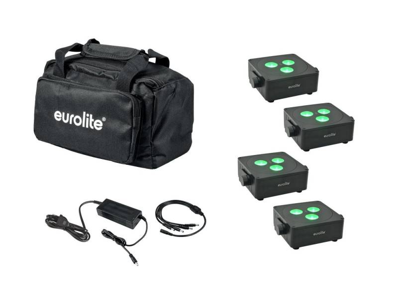 EUROLITE Discolicht EUROLITE Set 4x AKKU IP Flat Light 3 sw + Ladenetzteil + Soft-Bag von EUROLITE