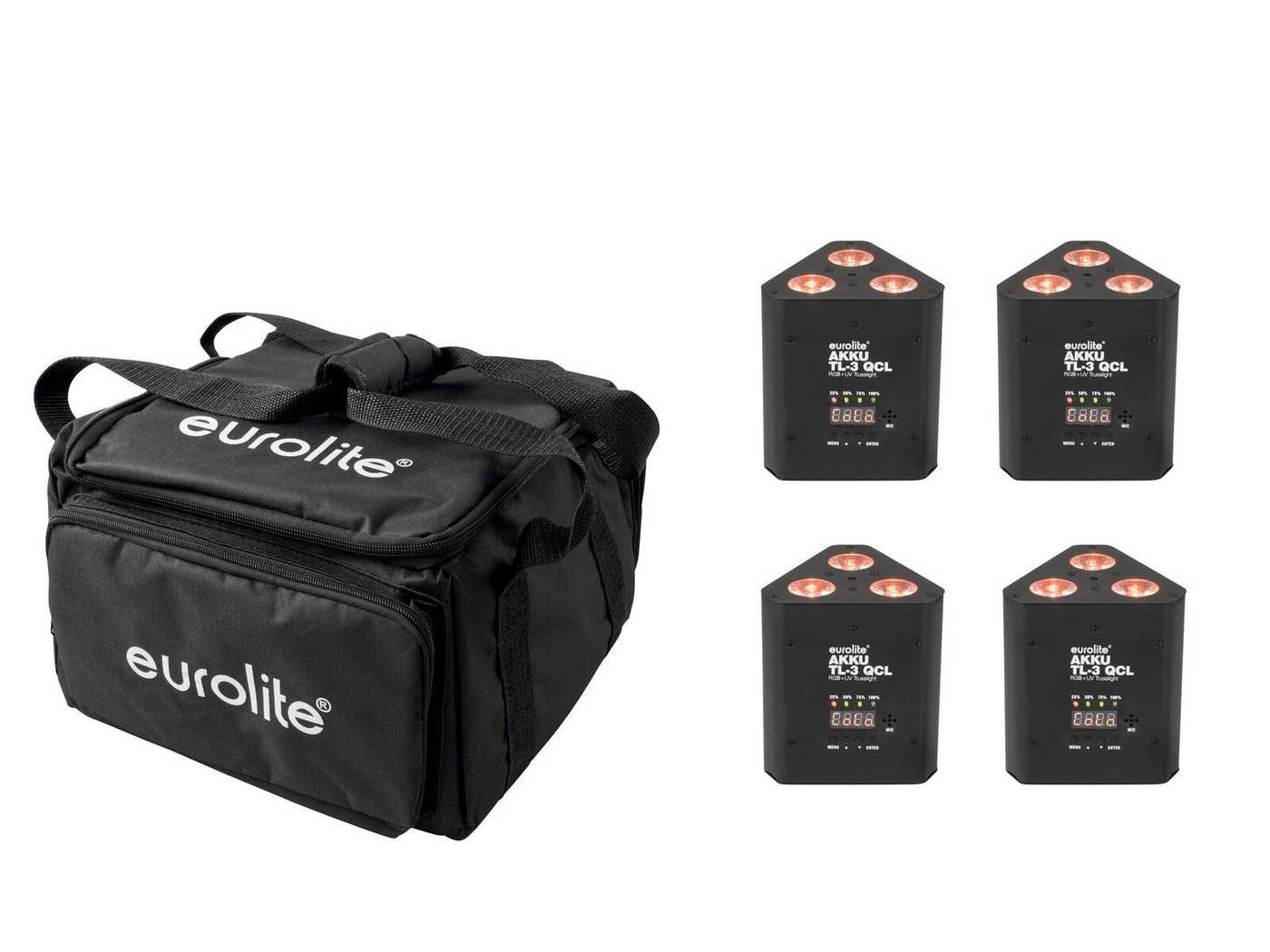 EUROLITE Discolicht EUROLITE Set 4x AKKU TL-3 QCL RGB+UV Trusslight + SB-4 Soft-Bag von EUROLITE