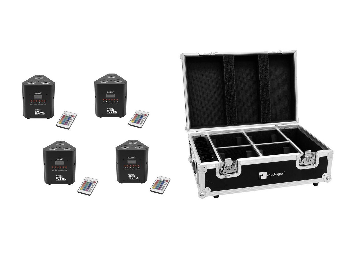 EUROLITE Discolicht EUROLITE Set 4x AKKU TL-3 TCL QuickDMX + Case mit Ladefunktion von EUROLITE
