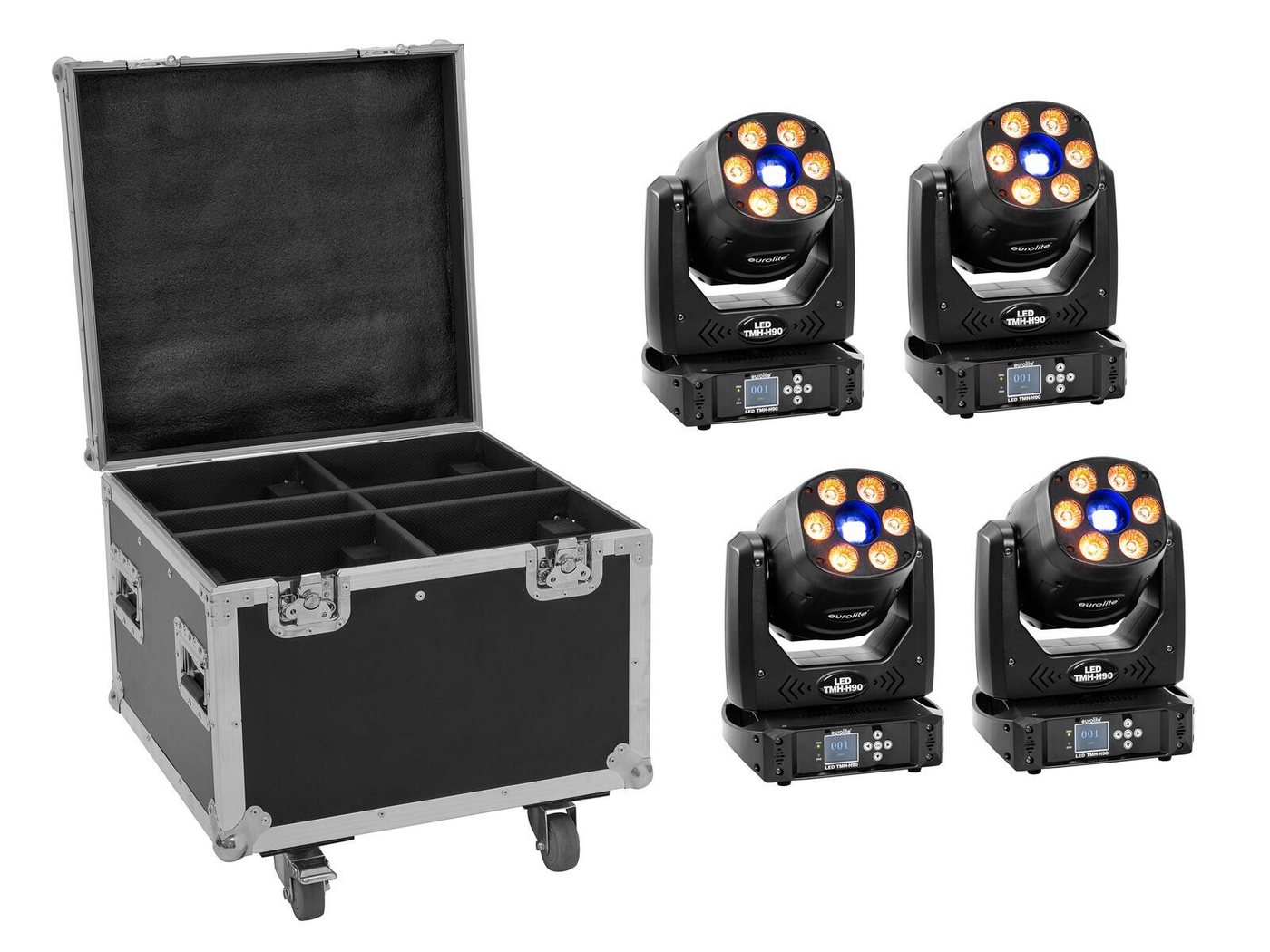 EUROLITE Discolicht EUROLITE Set 4x LED TMH-H90 + Case mit Rollen EUROLITE Discolicht EUROLITE Set 4x LED TMH-H90 + Case mit Rollen von EUROLITE