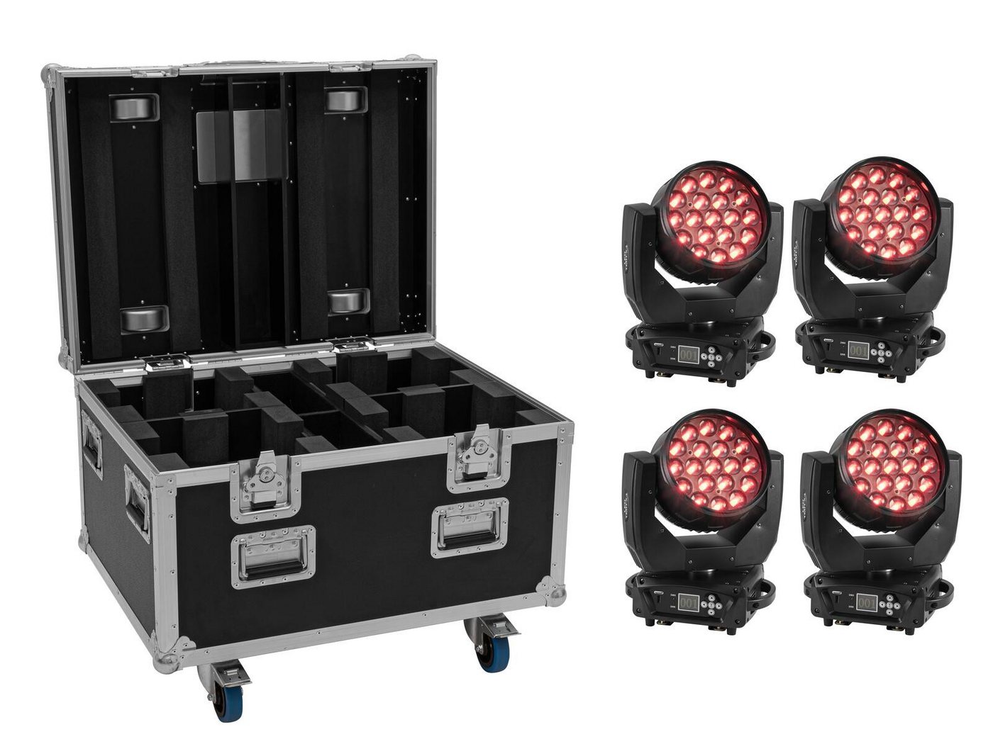 EUROLITE Discolicht EUROLITE Set 4x LED TMH-X4 Moving-Head Wash Zoom + EU Case mit Rollen von EUROLITE