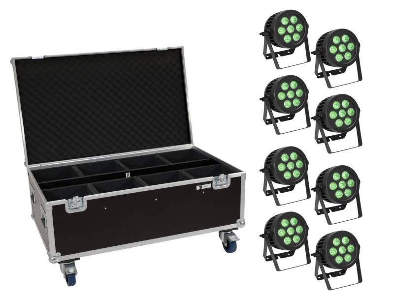EUROLITE Discolicht EUROLITE Set 8x LED IP PAR 7x9W SCL Spot + Case mit Rollen von EUROLITE