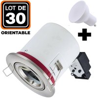 30 Spots bbc Orientable inox IP20 + Ampoule GU10 5W Blanc Chaud + Douille von EUROPALAMP