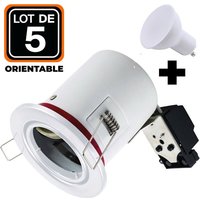 Europalamp - 5 Spot bbc Orientable RT2012 IP20 Weiß + Glühlampe GU10 5W Neutralweiß + Fassung von EUROPALAMP