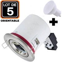 Europalamp - 5 Spots bbc Orientable inox IP20 + Ampoule GU10 5W Blanc Chaud + Douille von EUROPALAMP