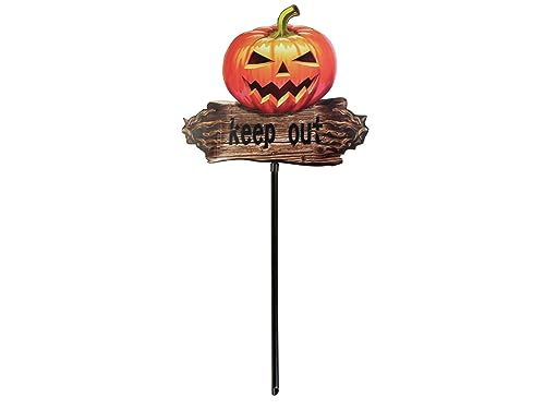 EUROPALMS Halloween Bodenstecker Kürbis Keep Out, 50cm | Halloween-Schild mit Einsteckstab von EUROPALMS