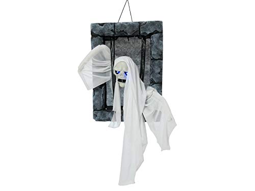 EUROPALMS Halloween Figur Geist im Knast | Gefängnisfenster mit Geister-Insasse als Wanddekoration | Blau blinkende LED-Augen | Herausstehende Arme formbar | Höhe 46cm von EUROPALMS