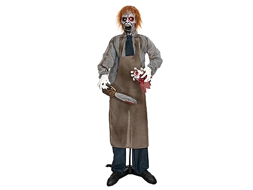 EUROPALMS Halloween Figur Zombie mit Kettensäge, animiert, 170cm | Animierte Figur mit Licht- und Soundeffekten von EUROPALMS