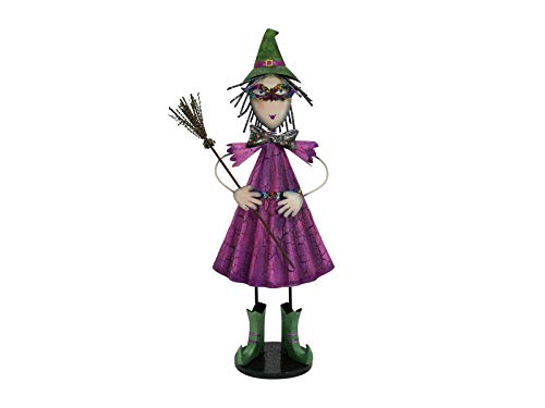 EUROPALMS Halloween Metall-Figur Kleine Hexe, Höhe 102cm | In Handarbeit hergestellte Hexen-Figur aus Metall, mit Besen, farbig lackiert von EUROPALMS