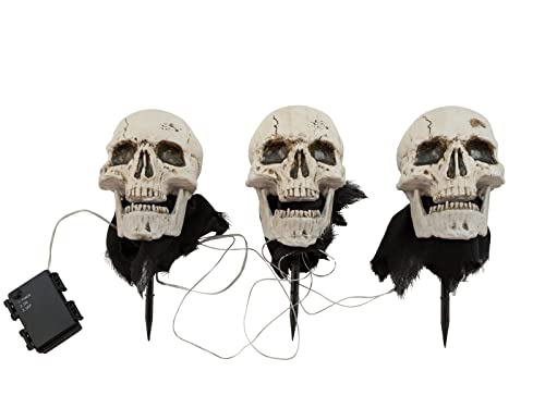 EUROPALMS Halloween Totenköpfe mit Erdspieß, 3er-Set, 29cm | Stableuchten-Set als Gartendekoration von EUROPALMS