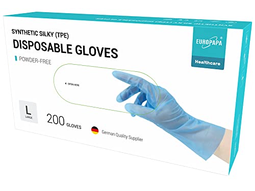 EUROPAPA® 100, 200, 300, 450 Stk Vorteilspack TPE transparenz und blau Einweghandschuhe in Box Einmalhandschuhe latexfrei Gummihandschuhe puderfrei Handschuhe in Gr. S,M,L,XL (Blau-200, L) von EUROPAPA