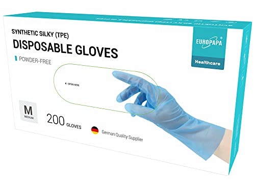 EUROPAPA® 100, 200, 300, 450 Stk Vorteilspack TPE transparenz und blau Einweghandschuhe in Box Einmalhandschuhe latexfrei Gummihandschuhe puderfrei Handschuhe in Gr. S,M,L,XL (Blau-200, M) von EUROPAPA