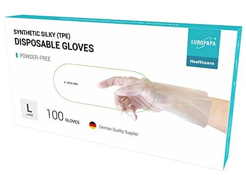 EUROPAPA® 100, 200, 300, 450 Stk Vorteilspack TPE transparenz und blau Einweghandschuhe in Box Einmalhandschuhe latexfrei Gummihandschuhe puderfrei Handschuhe in Gr. S,M,L,XL (Tansparenz-100, L) von EUROPAPA