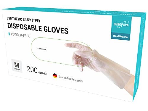 EUROPAPA® 100, 200, 300, 450 Stk Vorteilspack TPE transparenz und blau Einweghandschuhe in Box Einmalhandschuhe latexfrei Gummihandschuhe puderfrei Handschuhe in Gr. S,M,L,XL (Tansparenz-200, M) von EUROPAPA