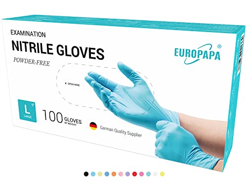 EUROPAPA® 1000x Nitrilhandschuhe Einweghandschuhe puderfrei Untersuchungshandschuhe EN455 EN374 latexfrei Einmalhandschuhe Handschuhe in Gr. S, M, L & XL verfügbar (Hellblau, L) von EUROPAPA