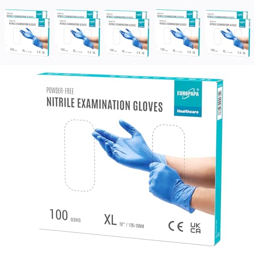 EUROPAPA® 1000x Nitrilhandschuhe Einweghandschuhe puderfrei Untersuchungshandschuhe EN455 EN374 latexfrei Einmalhandschuhe Handschuhe in Gr. S, M, L & XL verfügbar (Ocean Blau, XL) von EUROPAPA