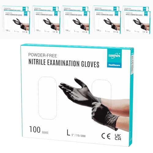 EUROPAPA® 1000x Nitrilhandschuhe Einweghandschuhe puderfrei Untersuchungshandschuhe EN455 EN374 latexfrei Einmalhandschuhe Handschuhe in Gr. S, M, L & XL verfügbar (Schwarz, L) von EUROPAPA